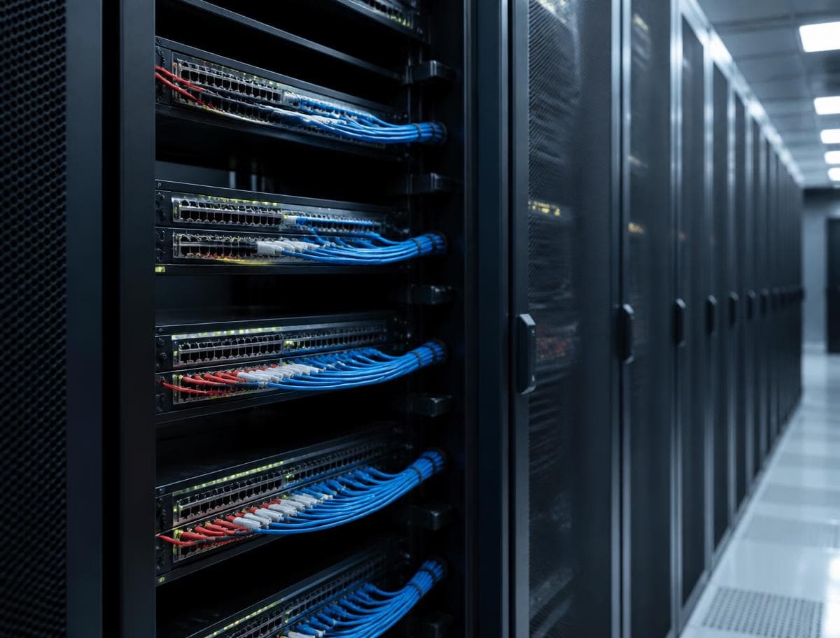 Network switches with fiber patch cabling in an Ajumi network facility